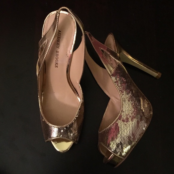 Gold sling back platforms