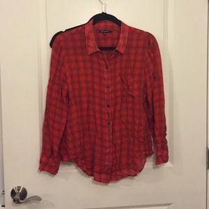Madewell red checkered silk shirt