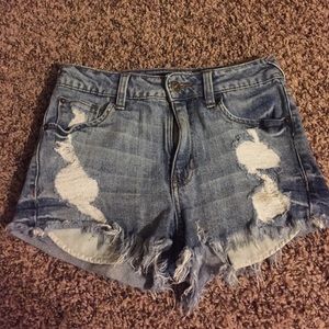 Distressed Denim High Waisted Shorts