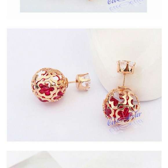 Double pearl earrings red