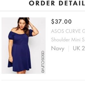 Asos curve Off shoulder navy skater dress
