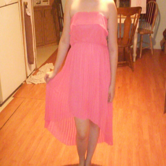 Strapless pleated coral dress