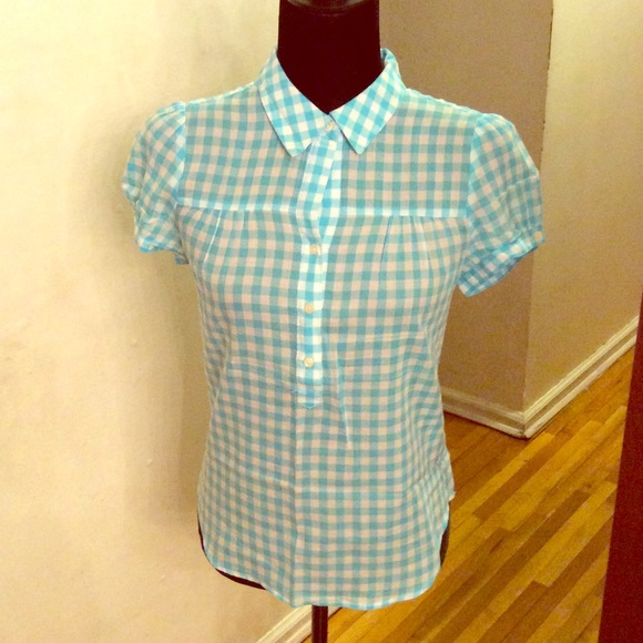 Baby Blue & white checkered blouse