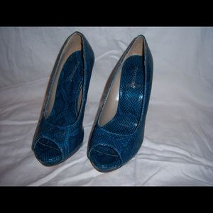 Blue Reptile Pattern Platform Heels