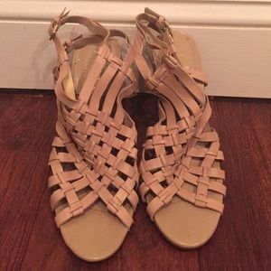 BCBG Nude Leather Sandals