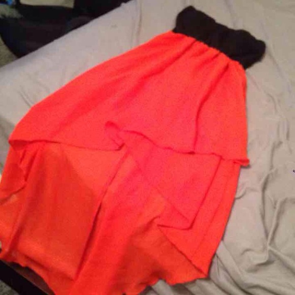 Orange red hi low dress