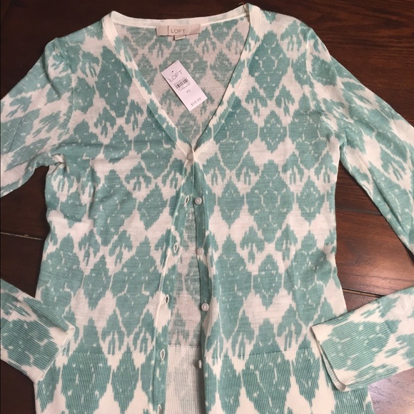 NWT LOFT Cardigan White and Mint Green. Sz XS