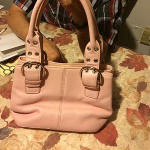 Used pink leather tote purse