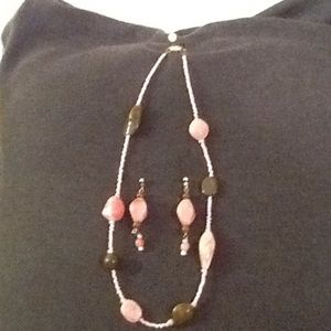 Pink brown necklace earring BUNDLE