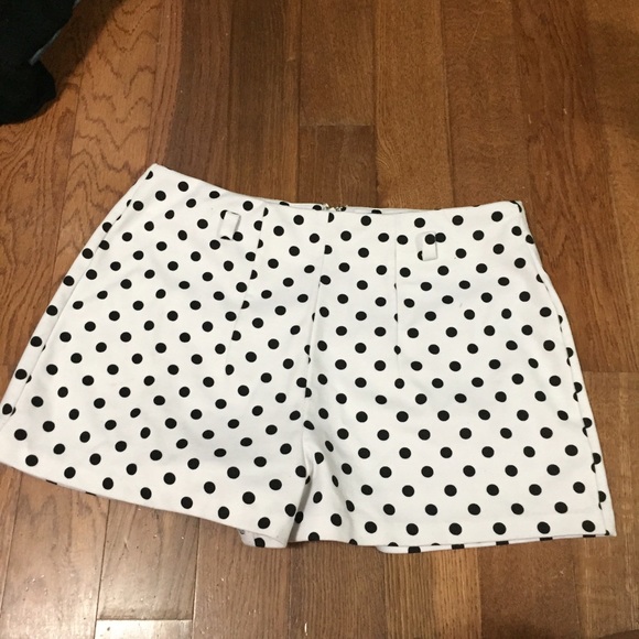 F21 white high waisted polka dots cotton shorts