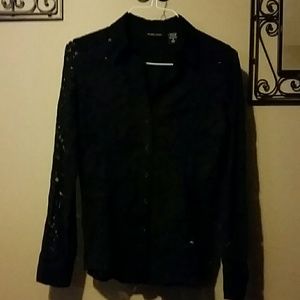 New York & Company Black Lace Shirt
