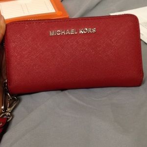 Red Michael kors wristlet wallet