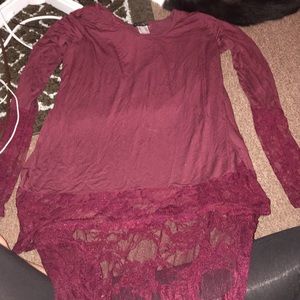 Maroon long sleeve with lace sleeves and tail