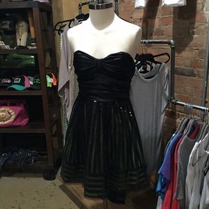 Black and Olive Green Strapless Sequined Dress