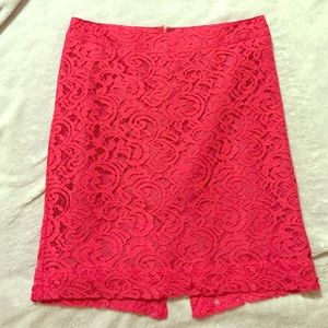 Coral crochet pencil skirt