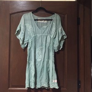 Free People Tunic Crochet Mini Boho Green Dress