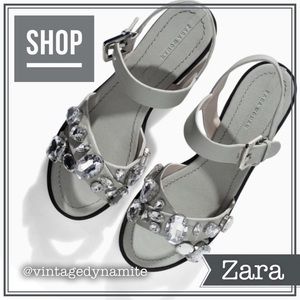 NWOT Zara Leather Crossover Sandal w/ Jewels