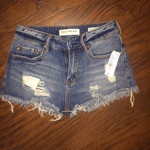 high rise bullhead denim shorts
