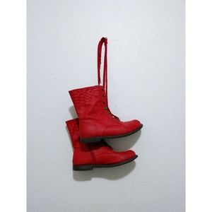 Red combat boots