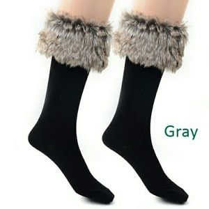 Grey furry winter boot socks