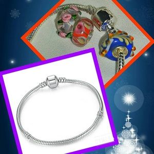 Sterling Silver snake chain bracelet w/ 3 charms