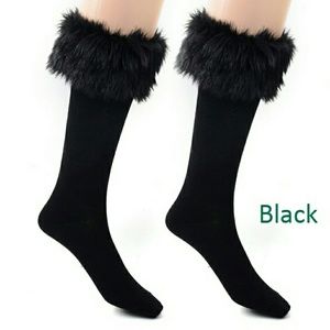 Black furry winter boot socks