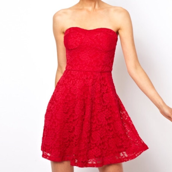 Strapless Lace Red Sweetheart Dress - Picture 2 of 5