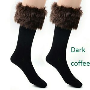 Dark coffee furry winter boots socks