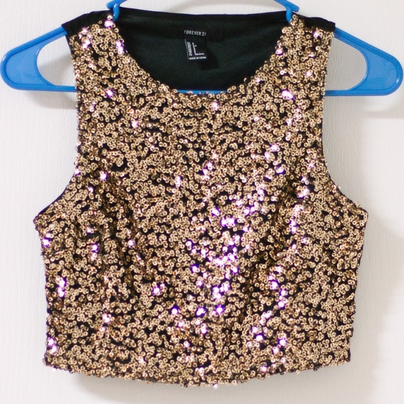 Forever 21 Gold & Black Sequin Crop Top