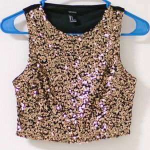 Forever 21 Gold & Black Sequin Crop Top
