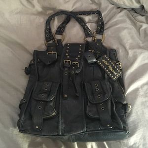 Big black authentic leather Betsey Johnson purse