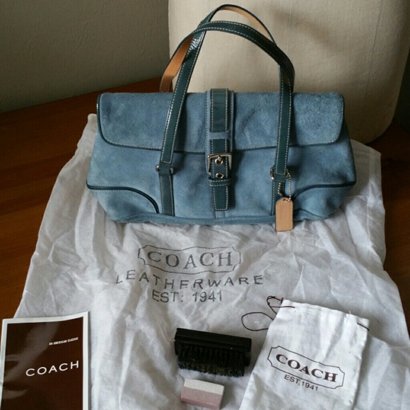 Coach Handbags - Coach Powder Blue Soft Suede Hampton Satchel
