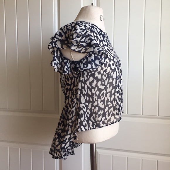 Hi Low Ruffles Sleeves Leopard Prints Blouse - Picture 4 of 4