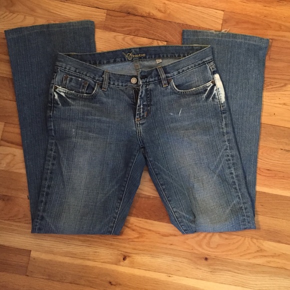 Bebe distressed flare jeans