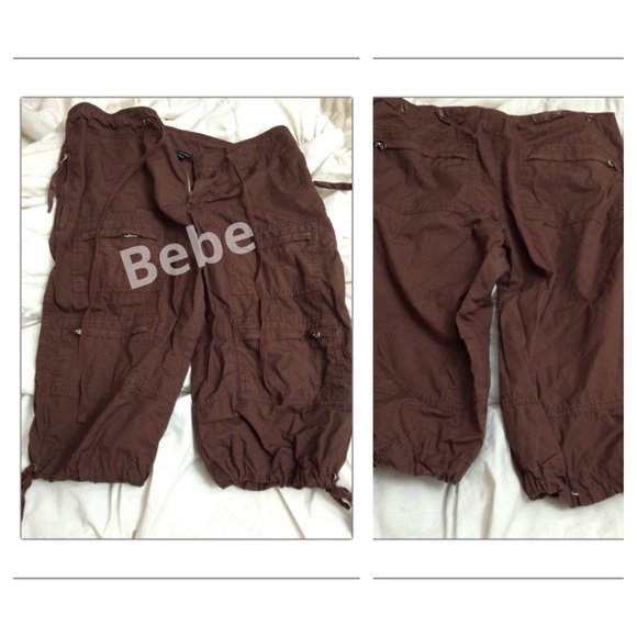 Bebe cargo capri utility pants brown with tie bottoms size S 
#cargopants