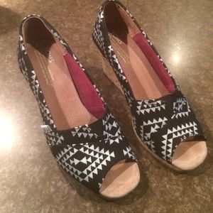 Toms wedge peep toe shoes.
