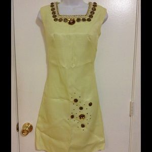 Vintage style, Lemon yellow color silk dress