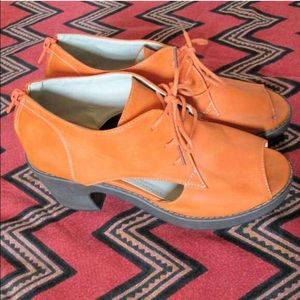 Orange Oxfords Lace Up Chunky Shoes
