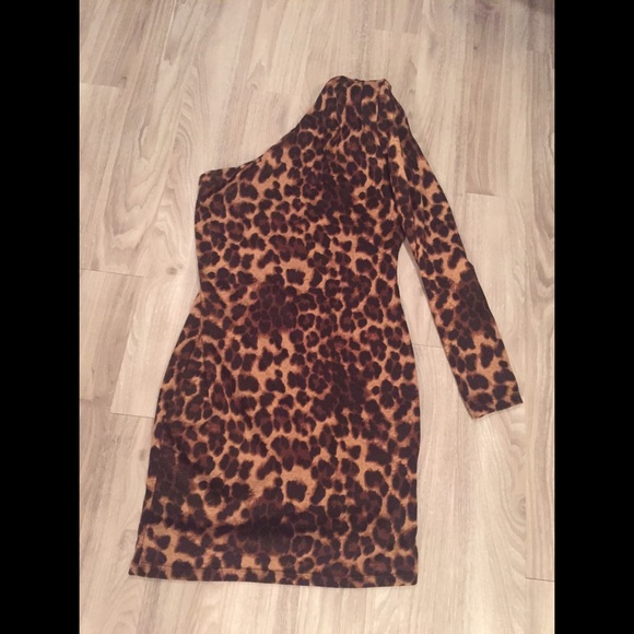 One Shoulder Leopard Dress Size Medium