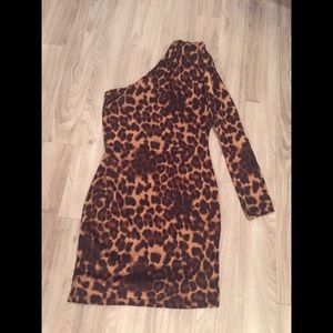 One Shoulder Leopard Dress Size Medium