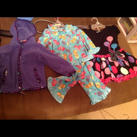 Pajamas..dillards dress...Columbia coat..3 pcs