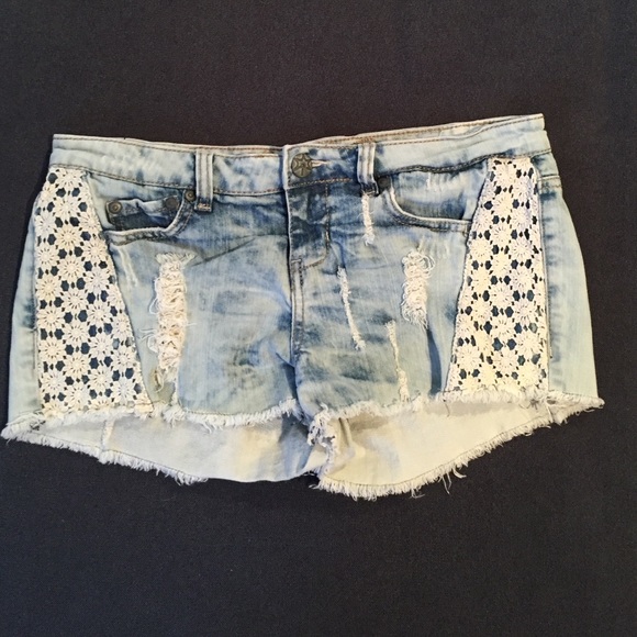 Distressed denim shorts