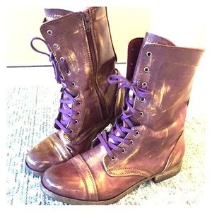 Maroon Combat Boots w Purple Laces + Gold Accents