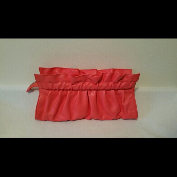 Express hot coral gathered clutch