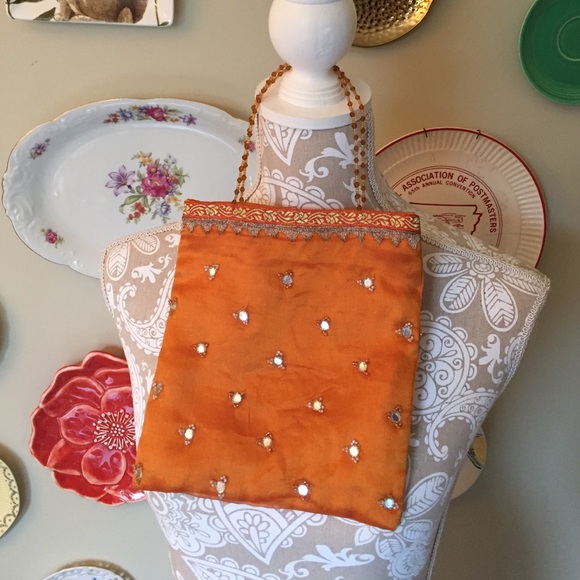 Orange Silk Evening Bag. - Picture 1 of 4