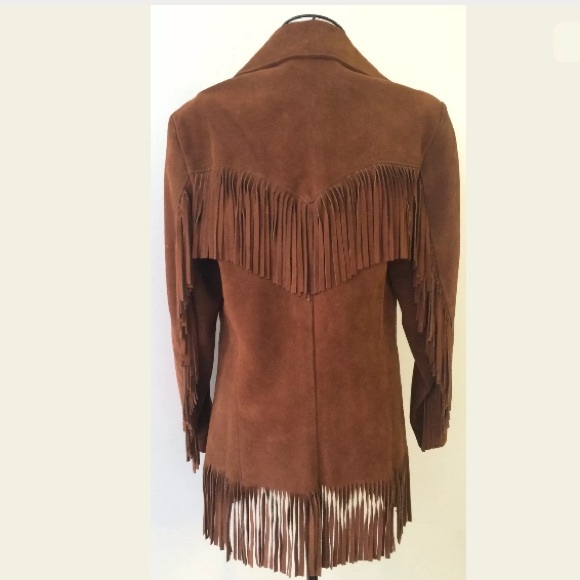 ❌ VTG Fringe Boho Chestnut Suede Jacket M/L - Picture 4 of 4