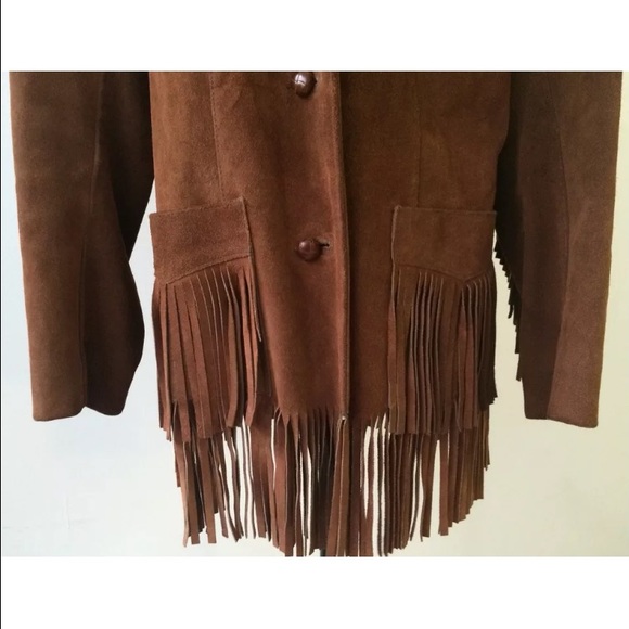 ❌ VTG Fringe Boho Chestnut Suede Jacket M/L - Picture 3 of 4