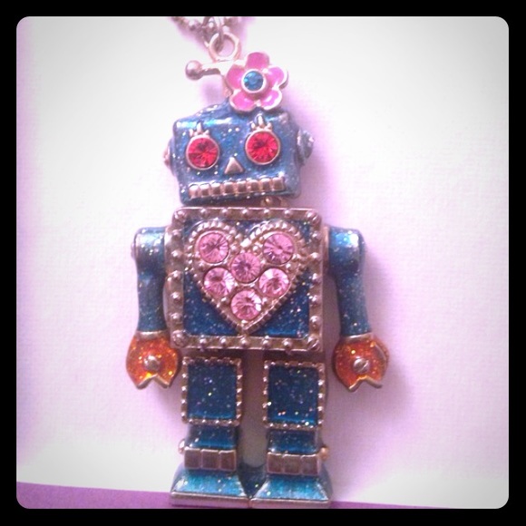 Betsey Johnson robot and heart necklace! (2) total