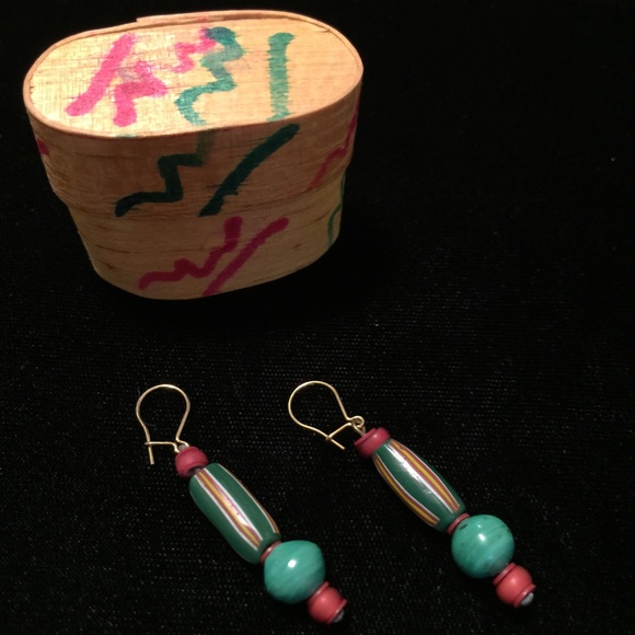 Vintage Millefiori malachite earrings