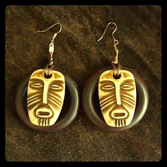 Tiki wooden earrings
